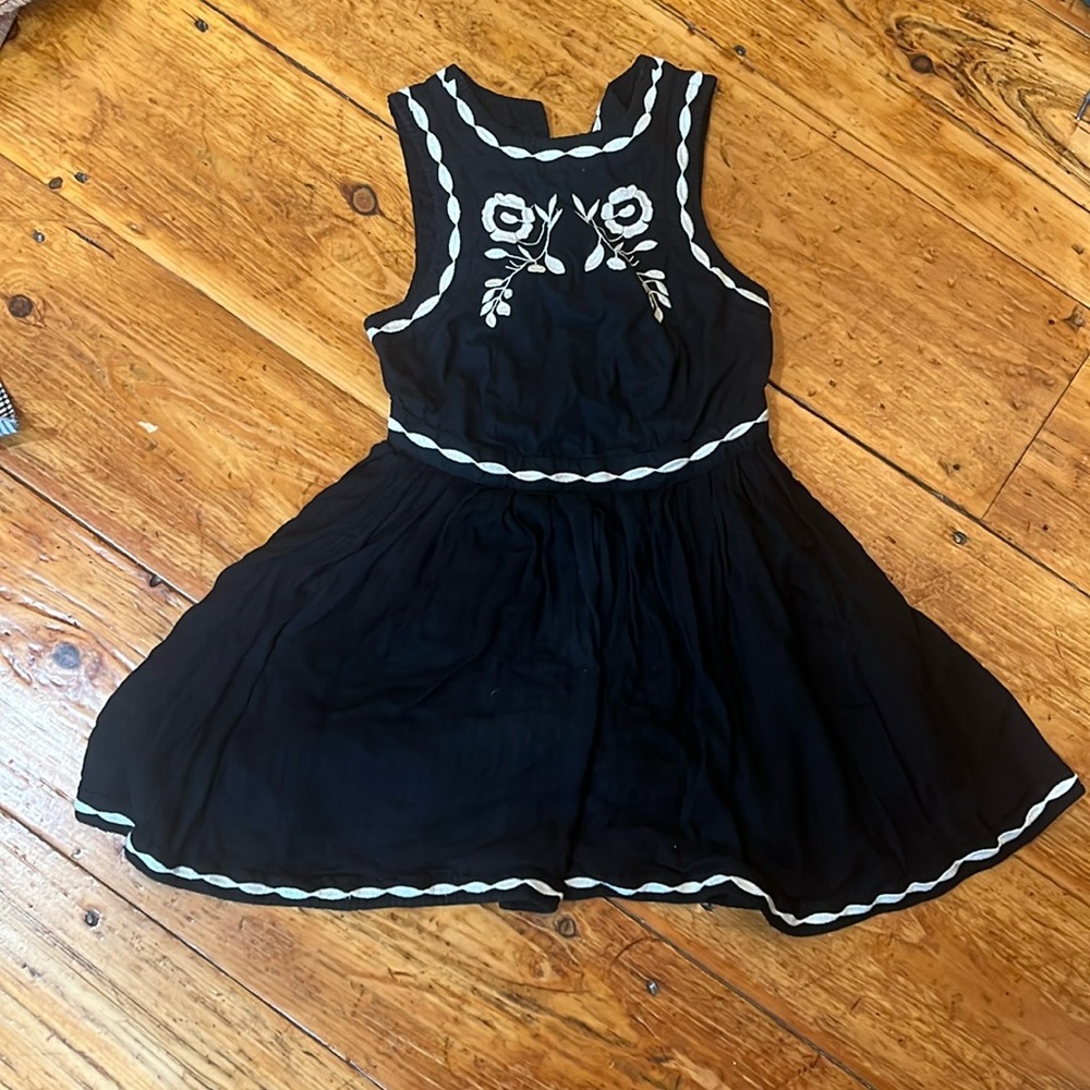 Free People black embroidered mini dress